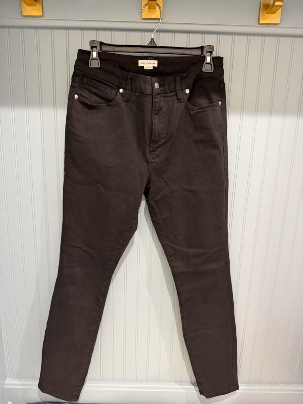 Good American Black High-Rise Jeans with Branded Button